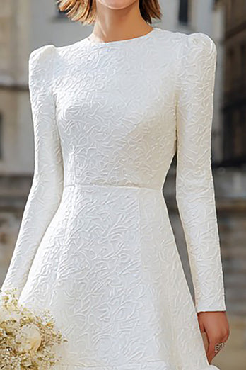 Ivory Midi A Line Long Sleeves Bridal Dress with Ruffles