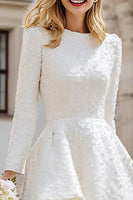 Load image into Gallery viewer, Ivory Round Neck A Line High-Low Engagement Dress with Sleeves