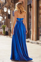 Load image into Gallery viewer, Sparkly Royal Blue Strapless Beaded Long Prom Dress with Slit