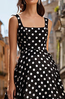 Load image into Gallery viewer, Black and White Satin Polka Dots Long Prom Dress