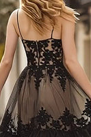 Load image into Gallery viewer, Black Spaghetti Straps Lace Corset Ruffled Long Prom Dress