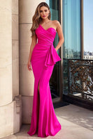 Load image into Gallery viewer, Fuchsia Mermaid One Shoulder Satin Long Prom Dress with Slit