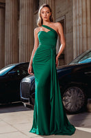 Load image into Gallery viewer, Dark Green Mermaid Sweetheart Satin Long Prom Dress
