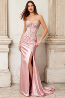 Load image into Gallery viewer, Sparkly Pink Mermaid Beaded Long Corset Prom Dress