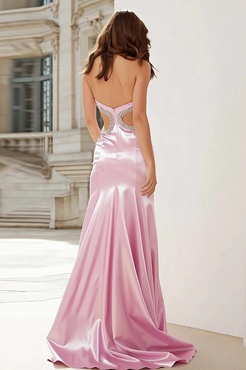 Load image into Gallery viewer, Sparkly Pink Strapless Cut Out Mermaid Long Prom Dress with Slit