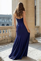 Load image into Gallery viewer, Navy Halter Mermaid Ruched Long Prom Dress