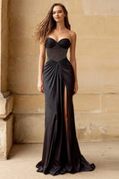 Load image into Gallery viewer, Sparkly Strapless Black Corset Long Prom Dress with Slit
