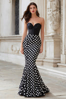 Load image into Gallery viewer, Black and White Polka Dots Mermaid Long Corset Prom Dress