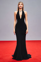 Load image into Gallery viewer, Black Mermaid Halter Backless Long Gala Dress
