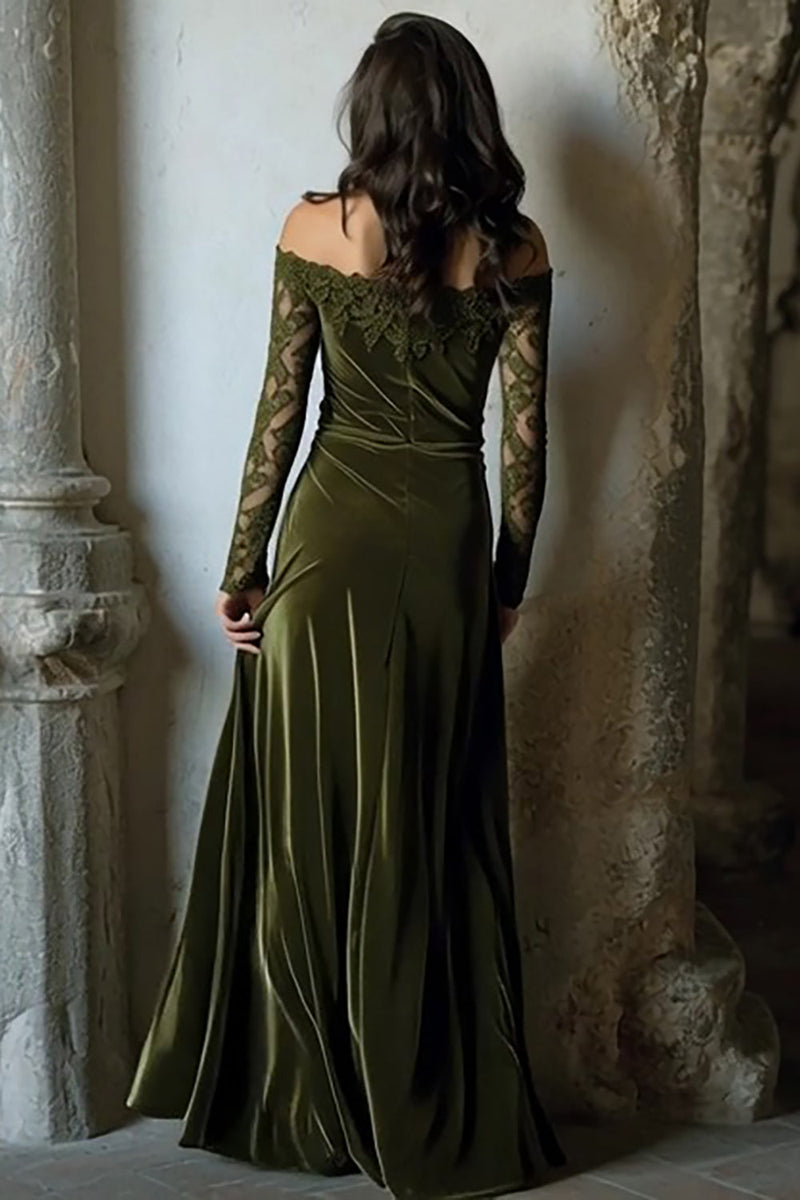 Load image into Gallery viewer, Olive Off the Shoulder Velvet Mermaid Long Holiday Party Dress