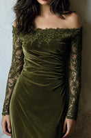 Load image into Gallery viewer, Olive Off the Shoulder Velvet Mermaid Long Holiday Party Dress