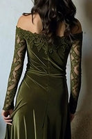 Load image into Gallery viewer, Olive Off the Shoulder Velvet Mermaid Long Holiday Party Dress