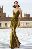 Load image into Gallery viewer, Olive Mermaid Velvet Maxi Holiday Party Dress with Slit