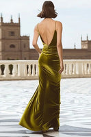 Load image into Gallery viewer, Olive Mermaid Velvet Maxi Holiday Party Dress with Slit