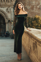 Load image into Gallery viewer, Dark Green Velvet Off the Shoulder Mermaid Maxi Holiday Party Dress