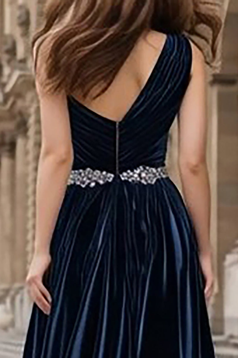 Load image into Gallery viewer, Sparkly Navy Velvet Maxi Beaded Holiday Party Dress