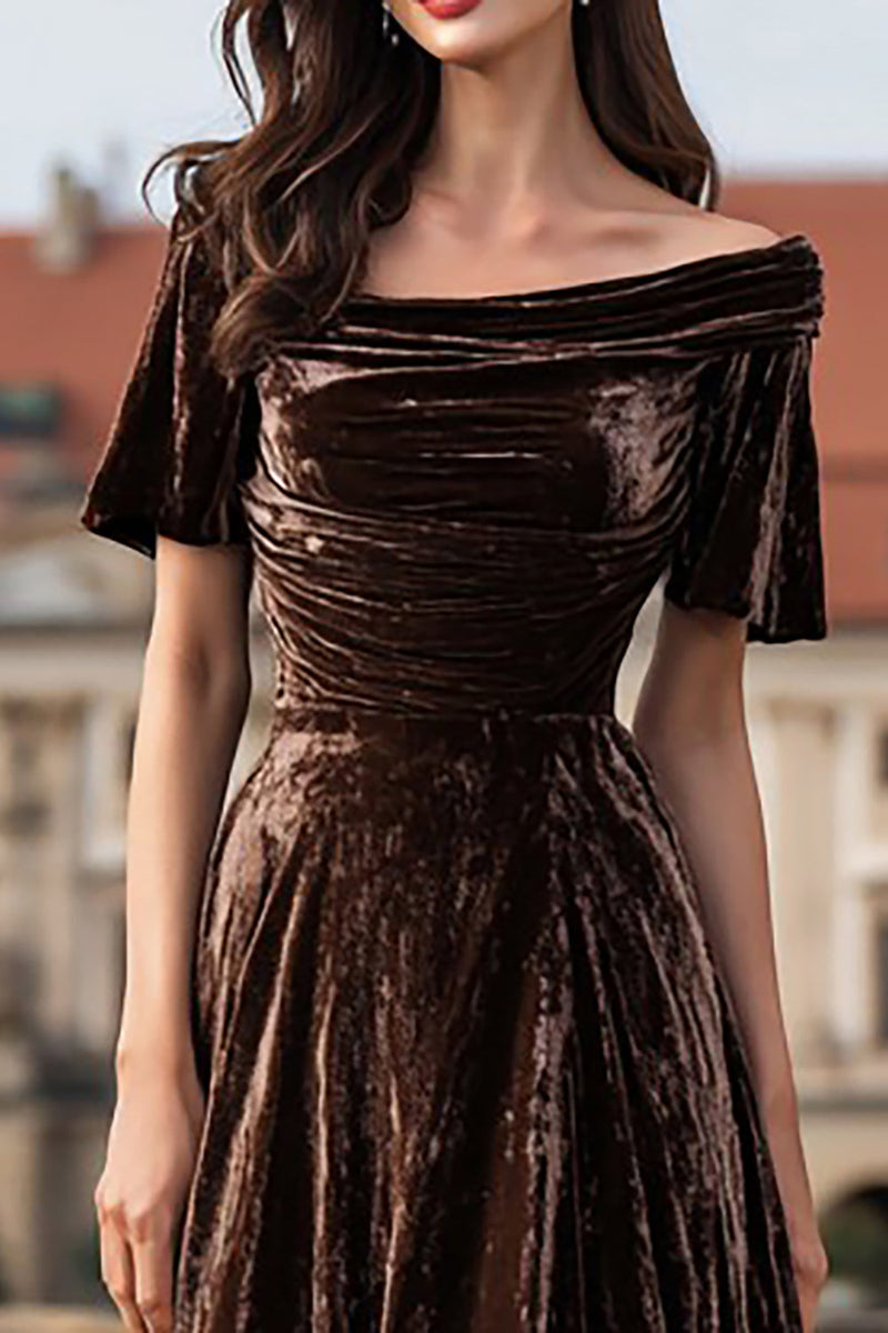 Load image into Gallery viewer, Brown A Line Velvet Maxi Holiday Party Dress