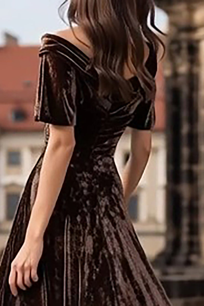 Load image into Gallery viewer, Brown A Line Velvet Maxi Holiday Party Dress