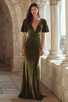 Load image into Gallery viewer, Olive Mermaid Velvet Maxi Holiday Party Dress