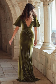 Olive Mermaid Velvet Maxi Holiday Party Dress