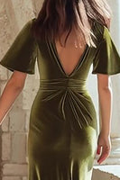 Load image into Gallery viewer, Olive Mermaid Velvet Maxi Holiday Party Dress