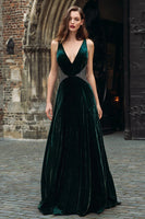 Load image into Gallery viewer, Sparkly Dark Green Velvet Beaded Maxi Holiday Party Dress