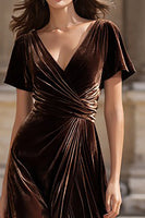 Load image into Gallery viewer, Brown V Neck Velvet Maxi Holiday Party Dress with Slit