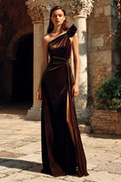 Load image into Gallery viewer, Brown Velvet Maxi Sheath Holiday Party Dress with Sash