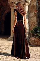 Load image into Gallery viewer, Brown Velvet Maxi Sheath Holiday Party Dress with Sash