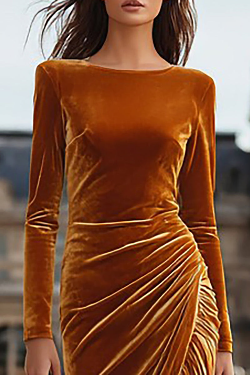 Load image into Gallery viewer, Caramel Sheath Velvet Maxi Holiday Party Dress with Slit