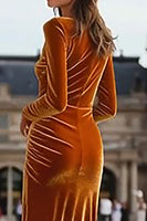 Load image into Gallery viewer, Caramel Sheath Velvet Maxi Holiday Party Dress with Slit