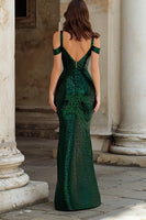 Load image into Gallery viewer, Sparkly Dark Green Mermaid Cold Shoulder Maxi Prom Dress