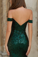 Load image into Gallery viewer, Sparkly Dark Green Mermaid Off the Shoulder Maxi Prom Dress