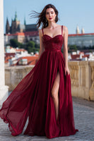 Load image into Gallery viewer, Sparkly Burgundy Spaghetti Straps Long Sequin Prom Dress