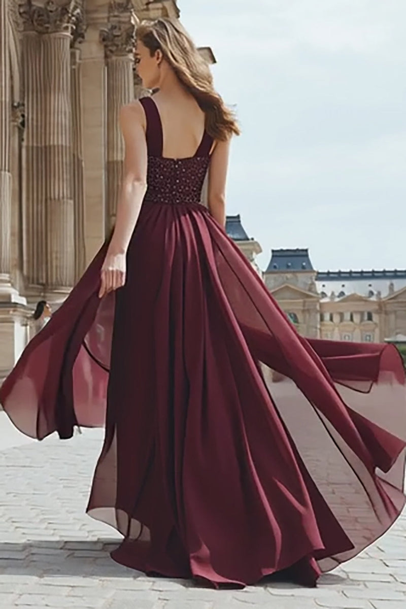 Load image into Gallery viewer, Sparkly Burgundy Long Sequin Prom Dress with Slit
