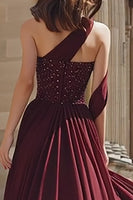 Load image into Gallery viewer, Sparkly Burgundy A Line One Shoulder Maxi Prom Dress