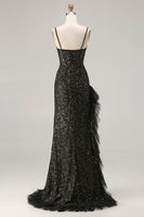 Load image into Gallery viewer, Sparkly Black Beaded Mermaid Long Corset Prom Dress with Ruffles
