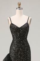 Load image into Gallery viewer, Sparkly Black Beaded Mermaid Long Corset Prom Dress with Ruffles