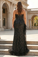 Load image into Gallery viewer, Sparkly Plus Size Black Mermaid Beaded Long Corset Prom Dress with Ruffles