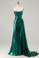 Load image into Gallery viewer, Sparkly Pink Strapless Mermaid Long Corset Prom Dress with Slit