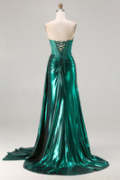 Load image into Gallery viewer, Sparkly Pink Strapless Mermaid Long Corset Prom Dress with Slit