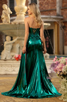 Load image into Gallery viewer, Sparkly Pink Strapless Mermaid Long Corset Prom Dress with Slit