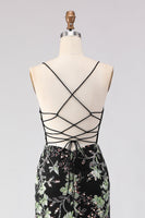 Load image into Gallery viewer, Sparkly Floral Black Spaghetti Straps Beaded Long Corset Prom Dress