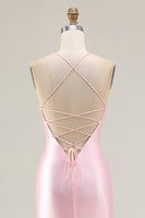 Load image into Gallery viewer, Sparkly Pink Mermaid Long Corset Prom Dress with Slit