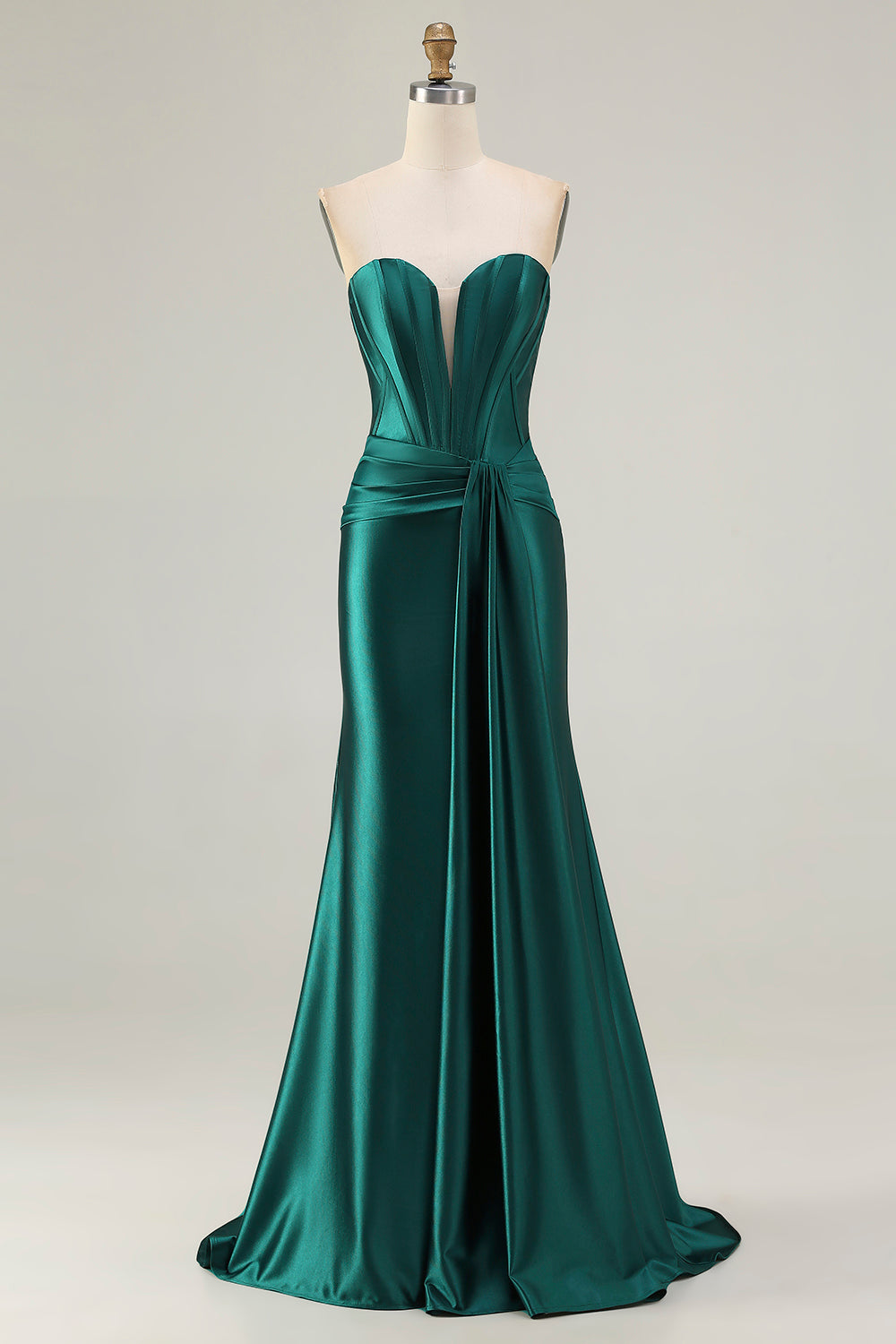 Dark Green Strapless Mermaid Long Corset Prom Dress