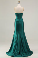 Load image into Gallery viewer, Dark Green Strapless Mermaid Long Corset Prom Dress