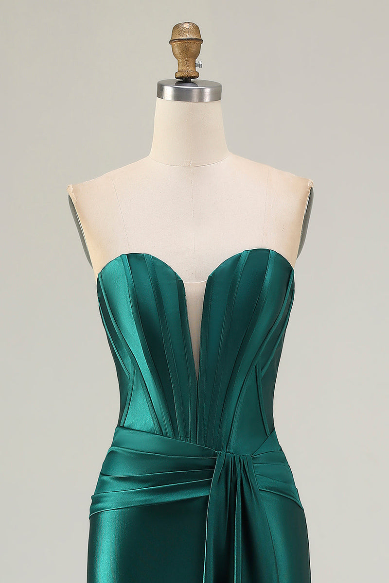 Load image into Gallery viewer, Dark Green Strapless Mermaid Long Corset Prom Dress
