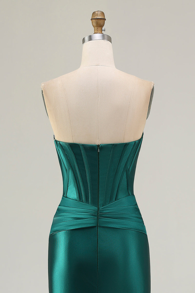 Load image into Gallery viewer, Dark Green Strapless Mermaid Long Corset Prom Dress