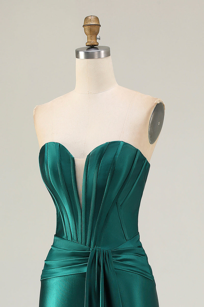 Load image into Gallery viewer, Dark Green Strapless Mermaid Long Corset Prom Dress