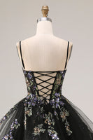Load image into Gallery viewer, Sparkly Black A Line Tulle Long Sequin Prom Dress with Ruffles